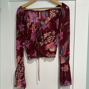 Free People Floral Burgundy Women's Top XS